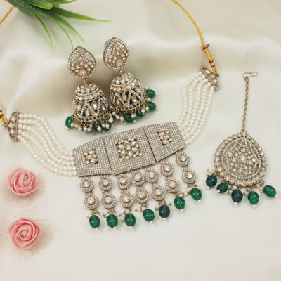 Jewwel Alloy Gold-plated Green Jewellery Set(Pack of 4)