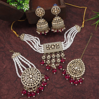 OrnaDzn Zevellery Alloy Gold-plated Red Jewellery Set(Pack of 4)