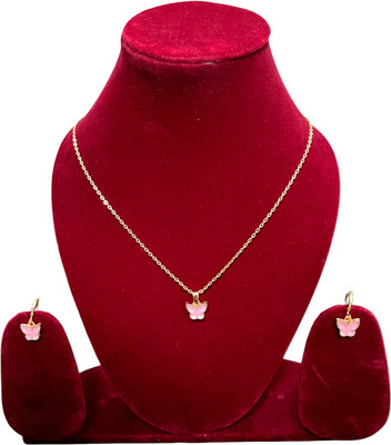 Ratnalok Copper Gold-plated Pink Jewellery Set(Pack of 1)