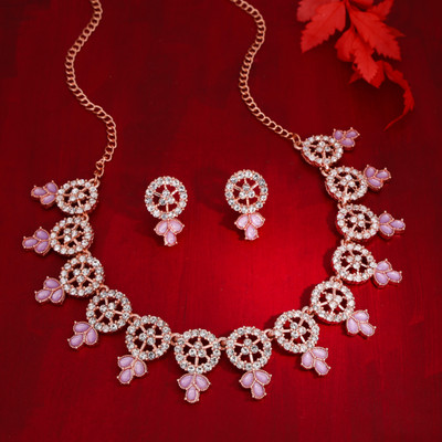 Alasca Brass Gold-plated Rose Gold, White, Purple Jewellery Set(Pack of 1)