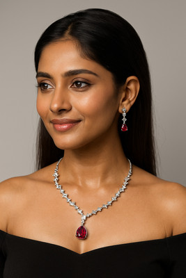 Gujarat Grace Collection Sterling Silver Red Jewellery Set(Pack of 1)
