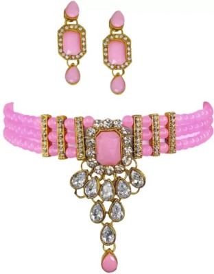 RAHUL TRADERS Alloy Gold-plated Pink Jewellery Set(Pack of 1)