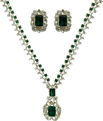 ACCESSHER Brass Gold-plated Green Jewellery Set(Pack of 1)