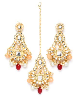 MD KARAT ART M.D KARAT ART kundan earring set with mangtika 22k gold pated (ER 0007E) Beads Alloy Earring Set