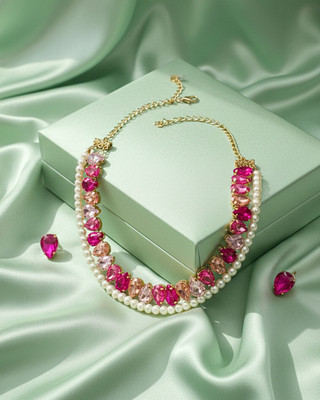 MANSIYAORANGE Brass Gold-plated Pink Jewellery Set(Pack of 3)