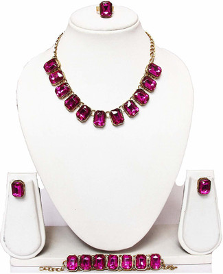 Nivaan Brass Brass Purple Jewellery Set(Pack of 1)