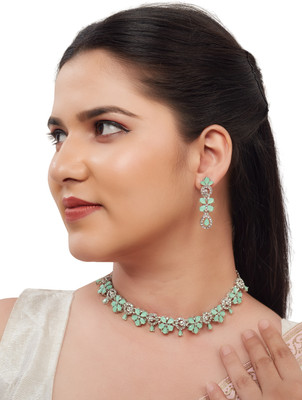 R A Enterprises Alloy Rhodium Green Jewellery Set(Pack of 3)