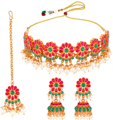 AADITA Brass, Copper Gold-plated Maroon, Green, White Jewellery Set(Pack of 1)