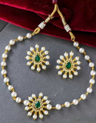 MB Creation Mother of Pearl Gold-plated Green Jewellery Set(Pack of 1)