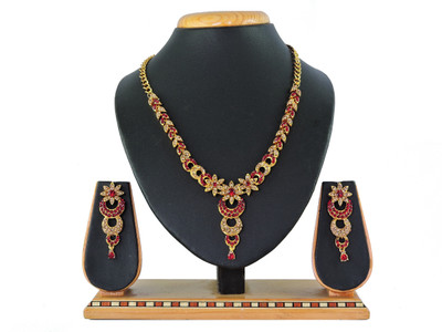 KAHAR CREATION Alloy Gold-plated Maroon Jewellery Set(Pack of 1)