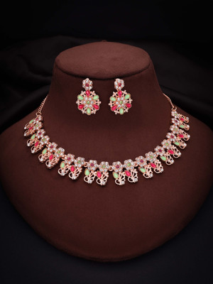 Vedda Brass Gold-plated Rose Gold, Pink, Green, White Jewellery Set(Pack of 1)