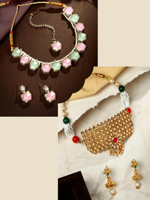 ASMITTA Jewellery Alloy Gold-plated Gold, Green, Multicolor Jewellery Set(Pack of 2)