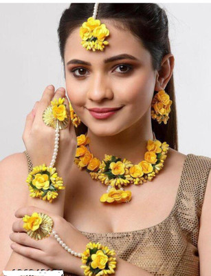 P. R. PRINTS Fabric Yellow Jewellery Set(Pack of 1)