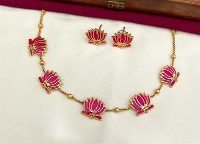 Joyful Brass Gold-plated Pink Jewellery Set(Pack of 1)