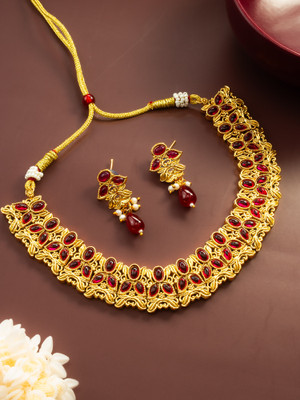 Vermont Brass Gold-plated Red, Gold Jewellery Set(Pack of 2)