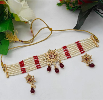 MK Gallery Alloy Red Jewellery Set(Pack of 1)