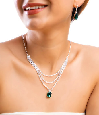 V.V. Sons Brass Silver Green Jewellery Set(Pack of 1)