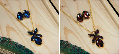 JewelShadi Alloy Gold-plated Blue, Maroon Jewellery Set(Pack of 2)