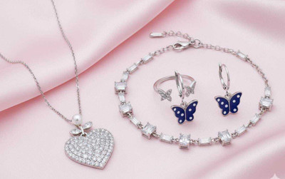 Nidhi Collection Metal Silver Jewellery Set(Pack of 4)