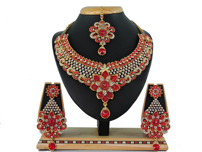 KAHAR CREATION Alloy Gold-plated Red Jewellery Set(Pack of 1)