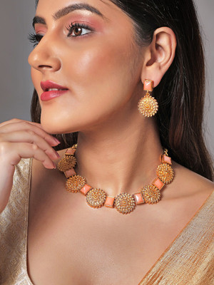 Rubans Elements Alloy Gold-plated Gold, Pink Jewellery Set(Pack of 1)