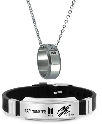 University Trendz Stainless Steel, Leather Silver Black, Silver Jewellery Set(Pack of 1)