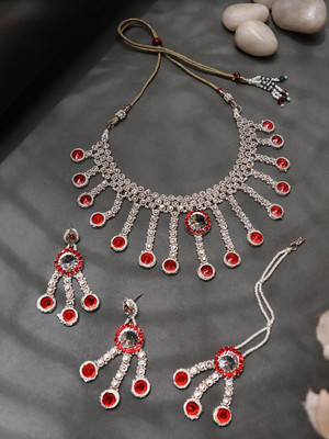 BHANA STYLE Brass Gold-plated Red Jewellery Set(Pack of 4)