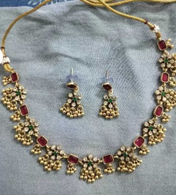 DPMARKETING Alloy Gold-plated Gold, White, Red Jewellery Set(Pack of 1)