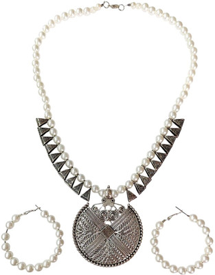 Muccasacra Mother of Pearl, Oxidised Silver White, Silver Jewellery Set(Pack of 2)