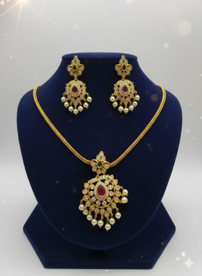 sr pro Alloy Gold-plated Pink Jewellery Set(Pack of 1)