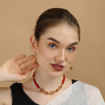 sreya Brass, Copper Gold-plated Red Jewellery Set(Pack of 1)