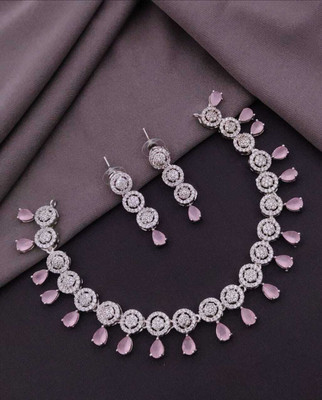 PARMESHWAR IMITATION Crystal Silver Pink, Silver Jewellery Set(Pack of 1)