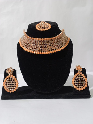 UNICRAFT Alloy Gold-plated Beige Jewellery Set(Pack of 1)