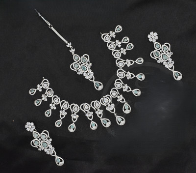 gvg Alloy Rhodium Green Jewellery Set(Pack of 3)