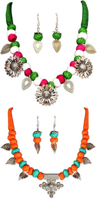 HOUSE OFF COMMON Oxidised Silver Multicolor, Orange, Blue Jewellery Set(Pack of 2)