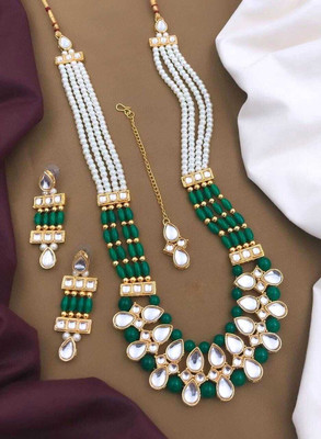 Akash Sales Alloy Gold-plated Green, White Jewellery Set(Pack of 1)