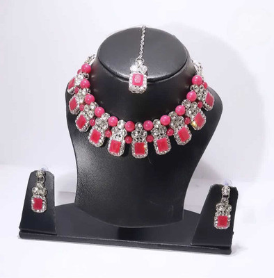 ANANTHACREATION Alloy Maroon, Silver Jewellery Set(Pack of 1)