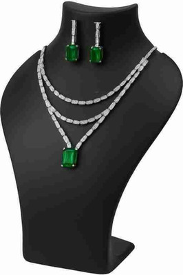 V.V. Sons Alloy Sterling Silver Green Jewellery Set(Pack of 1)