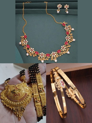 Sangria Brass Gold-plated Yellow, Black Jewellery Set(Pack of 3)