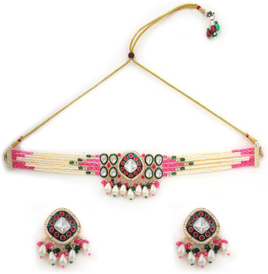 jodira Brass Gold-plated Pink Jewellery Set(Pack of 3)