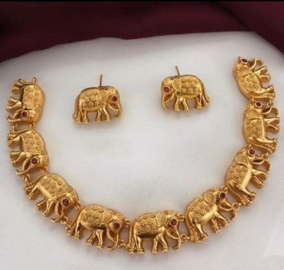 Yuzi Jewells Alloy Gold-plated Red Jewellery Set(Pack of 3)