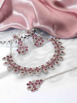 SAIYONI Alloy Silver Pink Jewellery Set(Pack of 4)