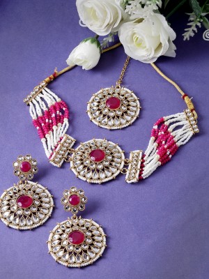 Sukkhi Alloy Gold-plated Pink, White Jewellery Set(Pack of 1)