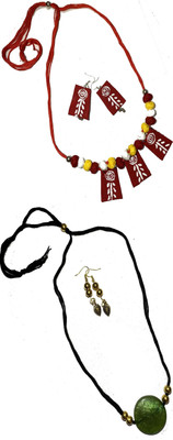 HOUSE OFF COMMON Oxidised Silver Red, Multicolor Jewellery Set(Pack of 2)