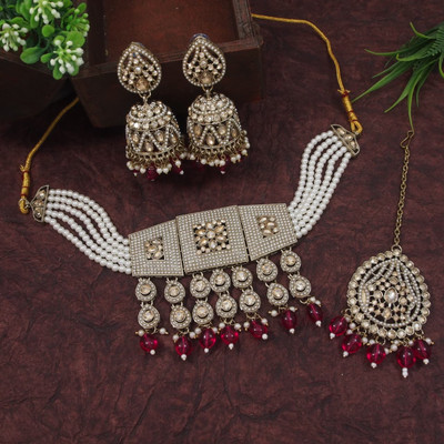 OrnaDzn Zevellery Alloy Gold-plated Red Jewellery Set(Pack of 4)