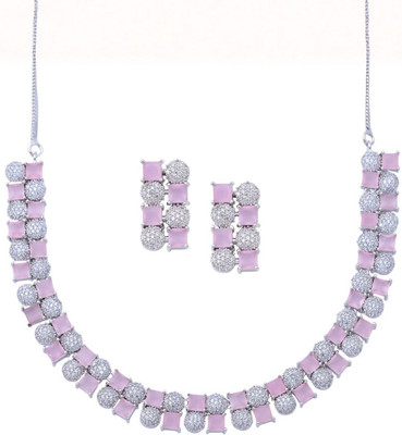 IKSAVA Brass Silver Silver, Pink Jewellery Set(Pack of 3)