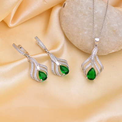 Soundarya Sterling Silver Green Jewellery Set(Pack of 4)