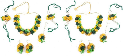 Rakhdi Jewellery Fabric Green, Yellow, Green, Yellow Jewellery Set(Pack of 2)