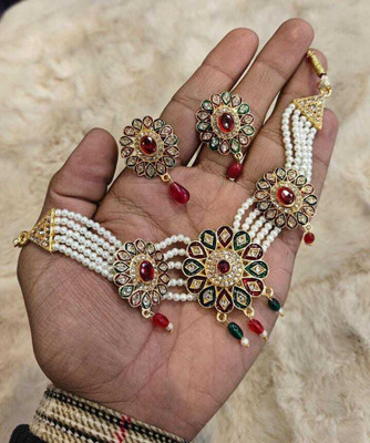 parth fancy artificial Alloy Gold-plated Gold, Red Jewellery Set(Pack of 1)