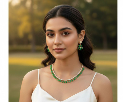 V.V. Sons Alloy Silver Green Jewellery Set(Pack of 1)